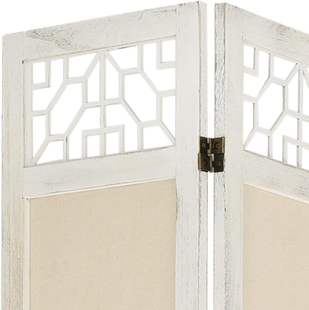 6 Panel Folding Room Divider 210x165cm Cream Wood Privacy Screen