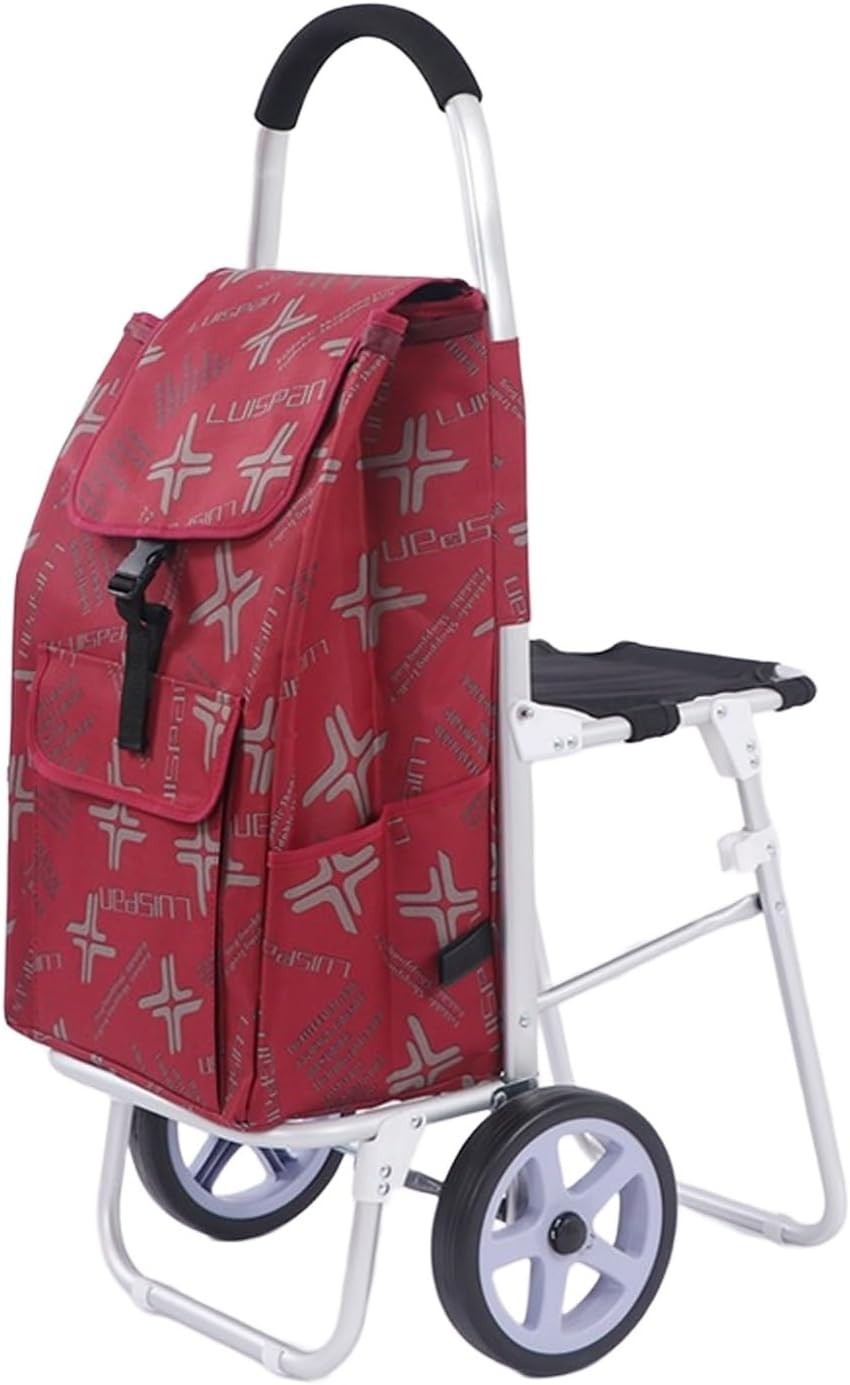 Foldable Shopping Trolley with Seat Stair Climbing Cart 100kg Capacity