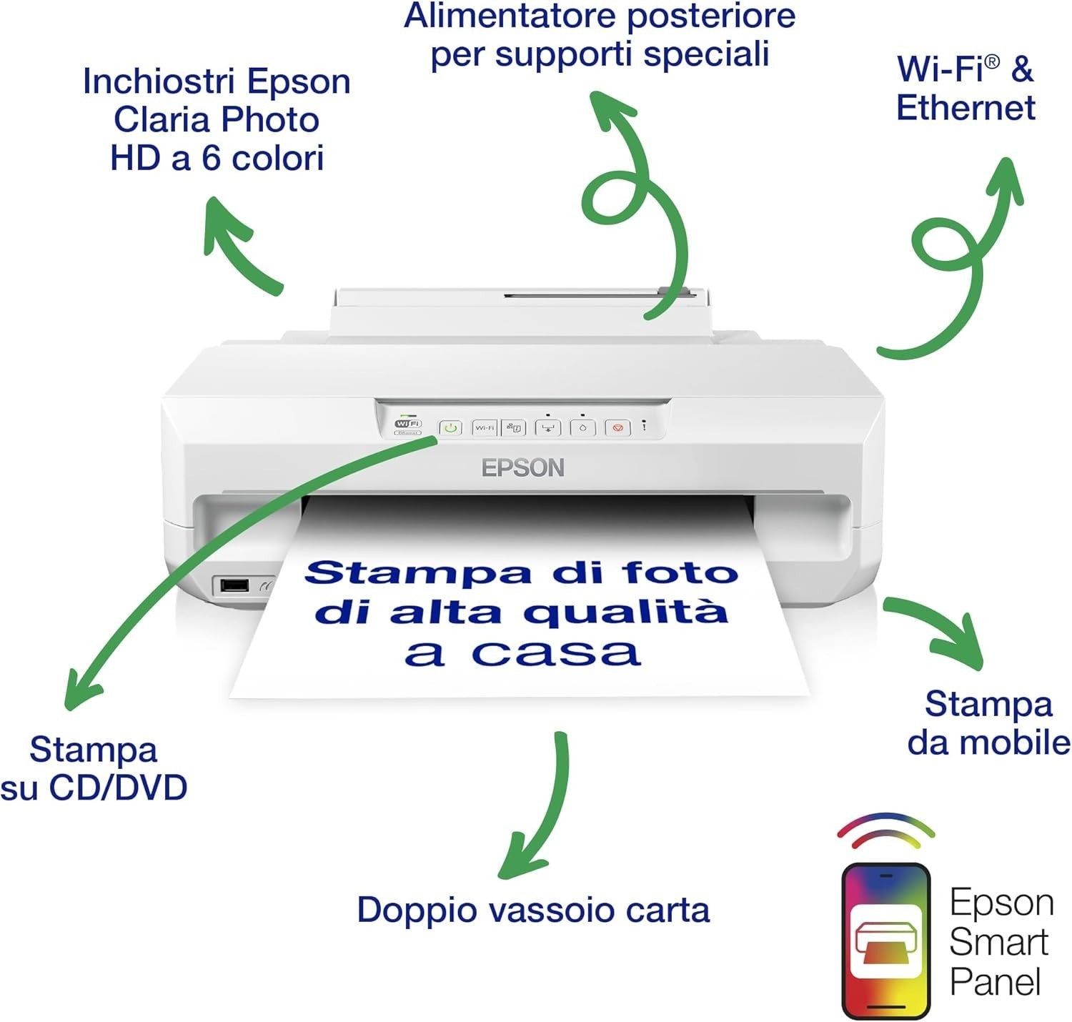 White Wi-Fi Photo Inkjet Printer A4 Print/Scan/Copy High Resolution