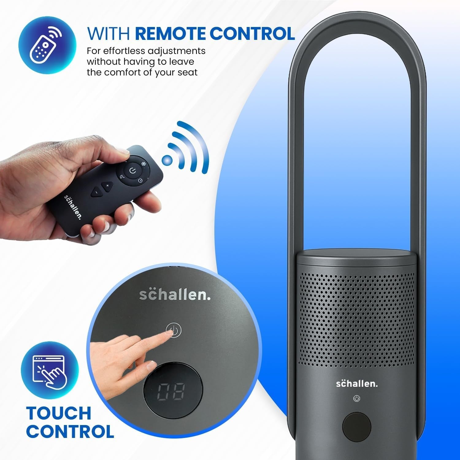 Bladeless Tower Fan 31-Inch Air Purifier 9-Speed Remote Control with HEPA Filter