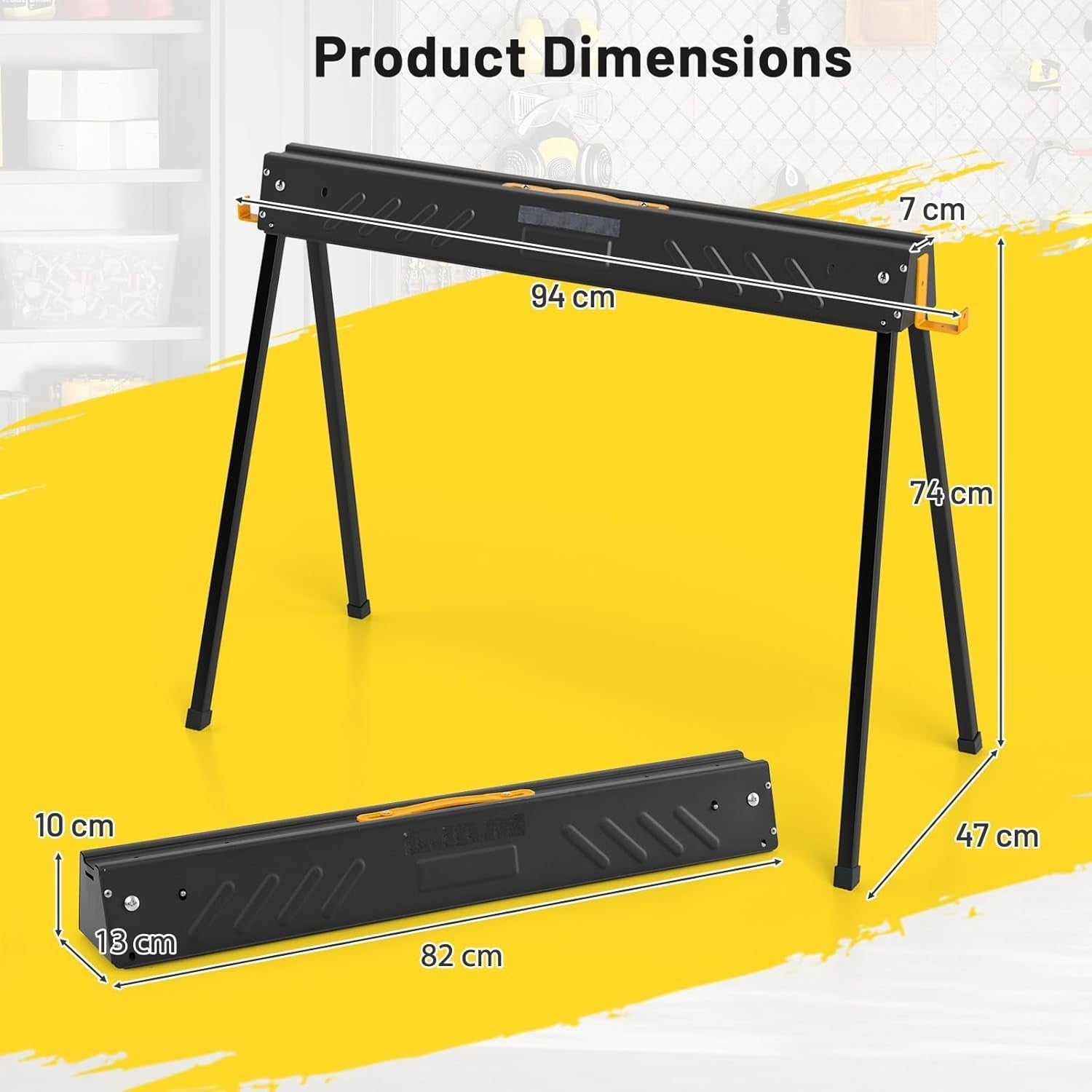 Folding Sawhorse Twin Pack Heavy Duty 1000kg 2x4 Support Arms Black 94x47