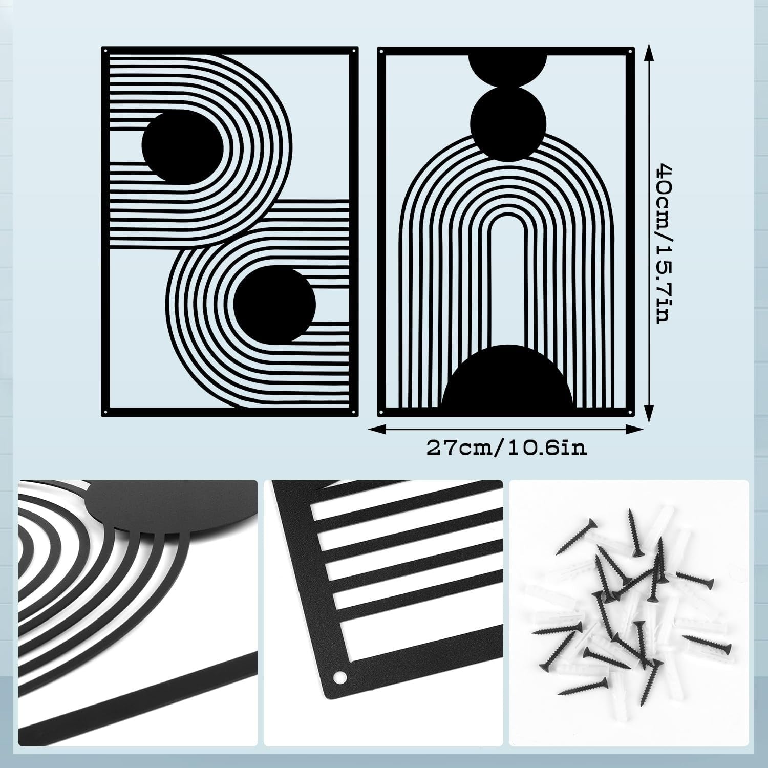 2PC Black Metal Wall Art Modern Abstract Geometric Decor