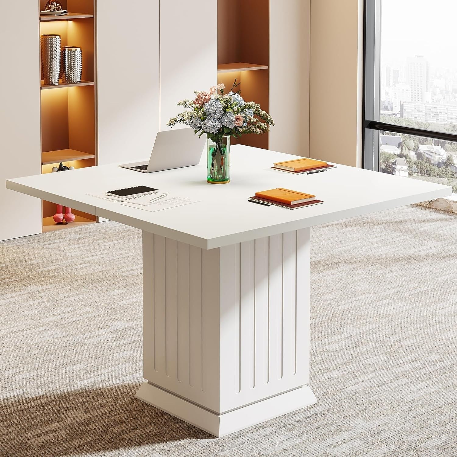 White 90cm Square Conference Table – Modern Small Meeting Table for 4