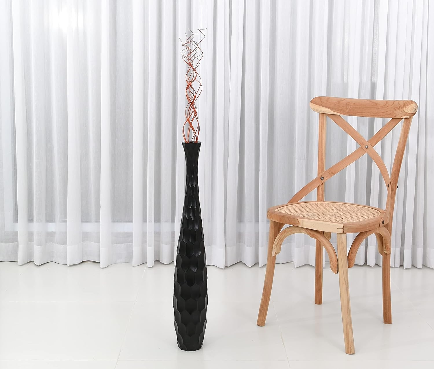 Black Floor Vase 65cm Tall Wooden Decor for Pampas Grass