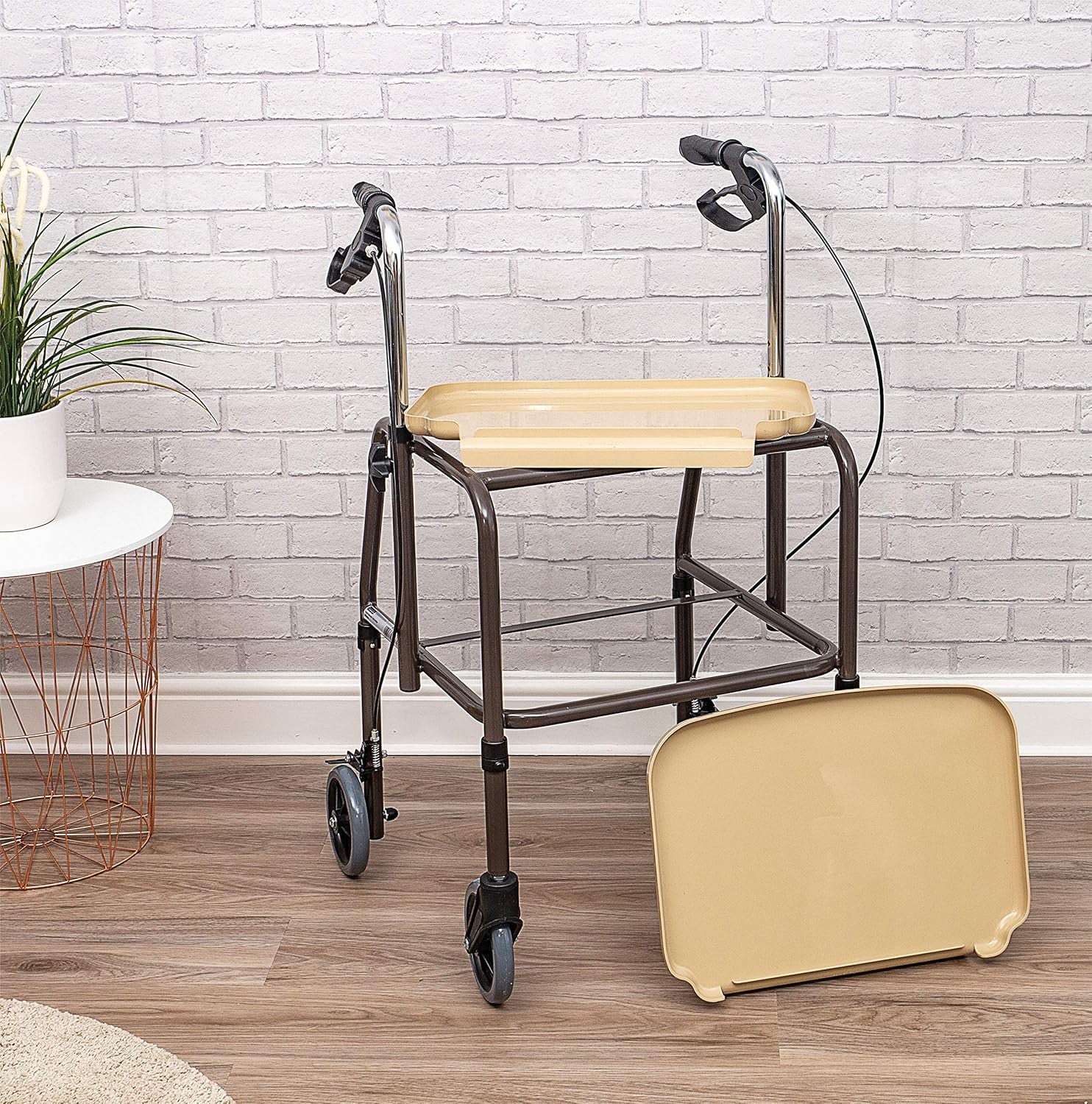 Height Adjustable Trolley Walker with Trays Brakes Rolling Mobility Aid