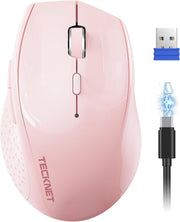 Pink Rechargeable Wireless Mouse 6400 DPI Silent Ergonomic USB for Laptop PC