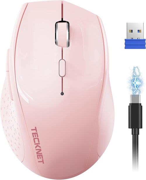 Pink Rechargeable Wireless Mouse 6400 DPI Silent Ergonomic USB for Laptop PC