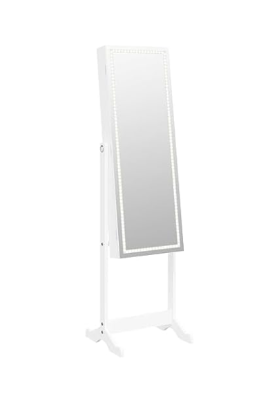 Full Length Mirror Jewelry Armoire LED Lockable Freestanding Wall Storage