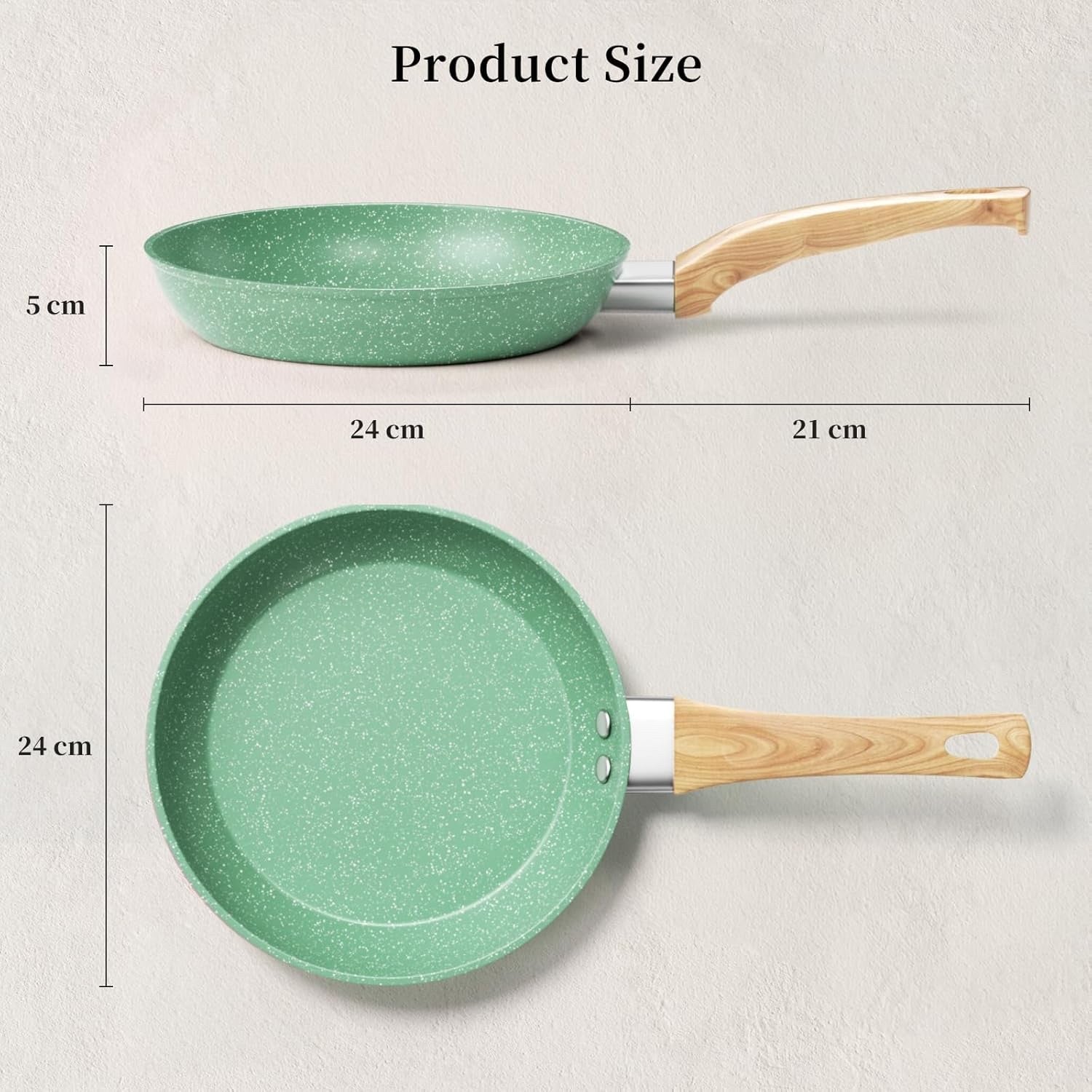 24cm Green Non Stick Frying Pan Induction Ready Granite Coating PFOA-Free