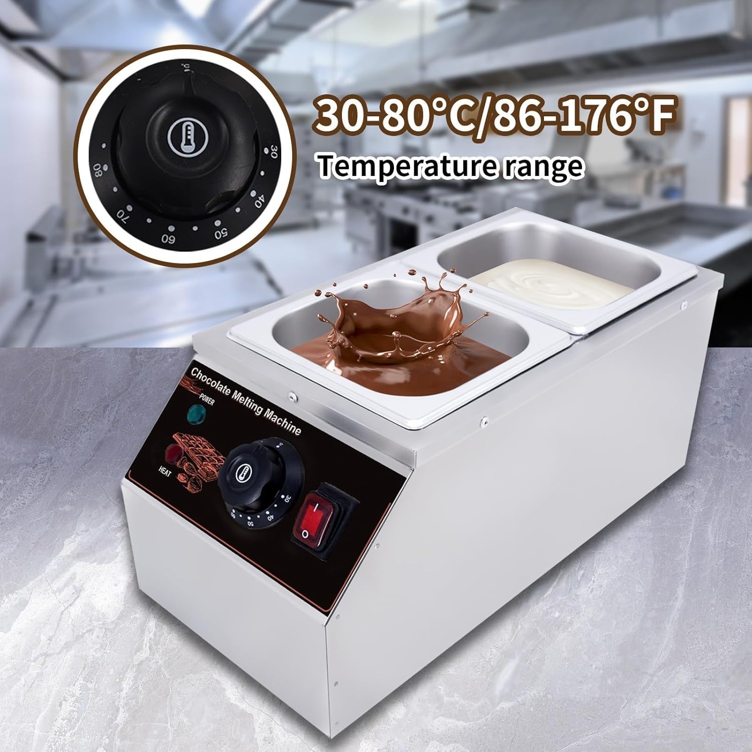 600W Chocolate Melting Machine 2x1.55L Tempering Pot Stainless Steel