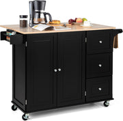 Large Kitchen Island Trolley Extendable Wood Storage Drawers Wheels