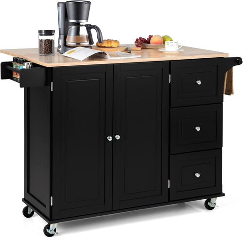 Large Kitchen Island Trolley Extendable Wood Storage Drawers Wheels
