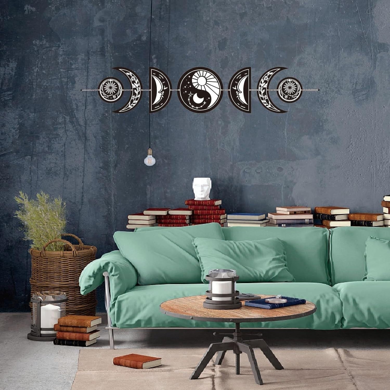 Moon Phase Wall Decor Wooden Boho 7-Piece Yin Yang Art