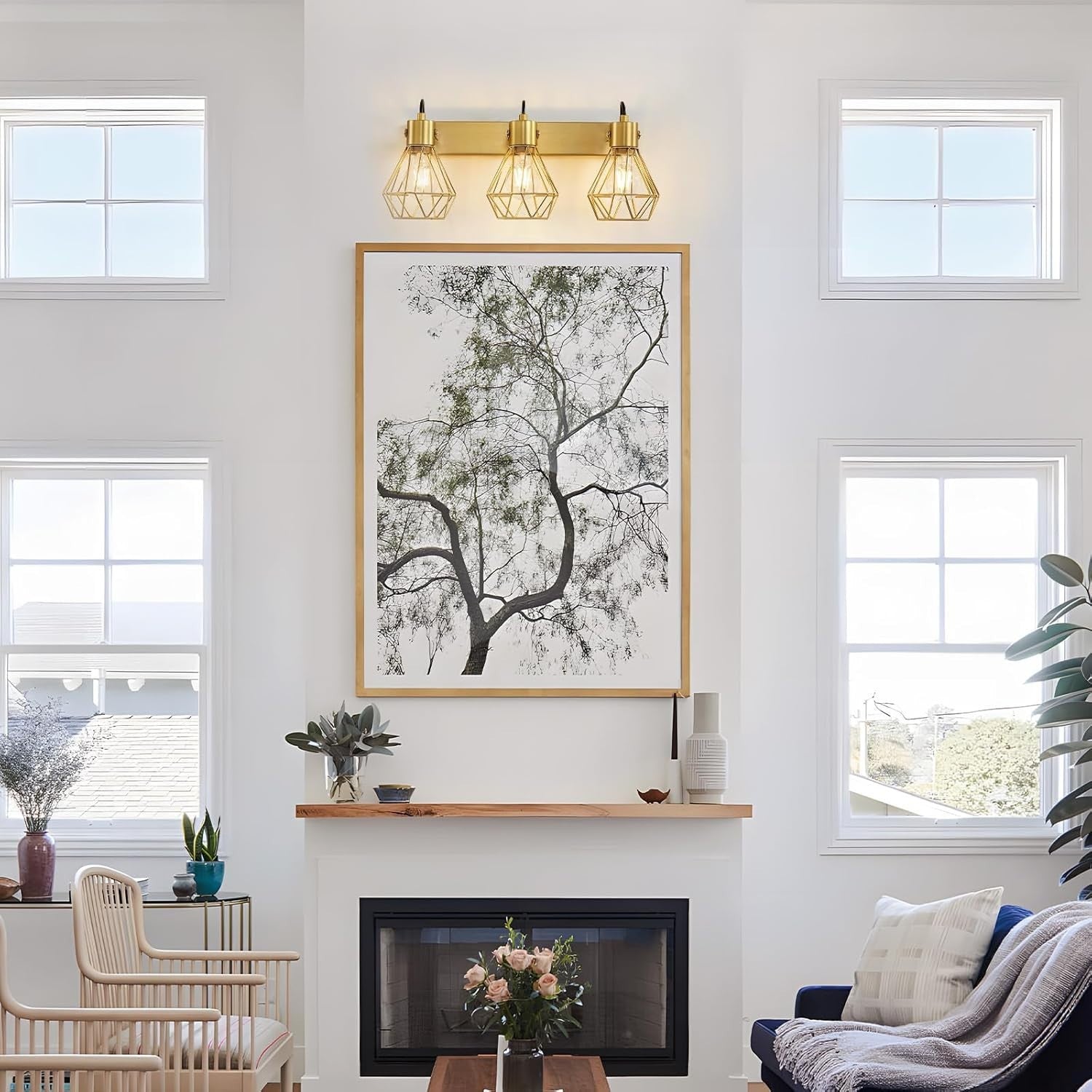 Rotatable 3-Light Gold Vanity Wall Sconce, Vintage Farmhouse Bath Light
