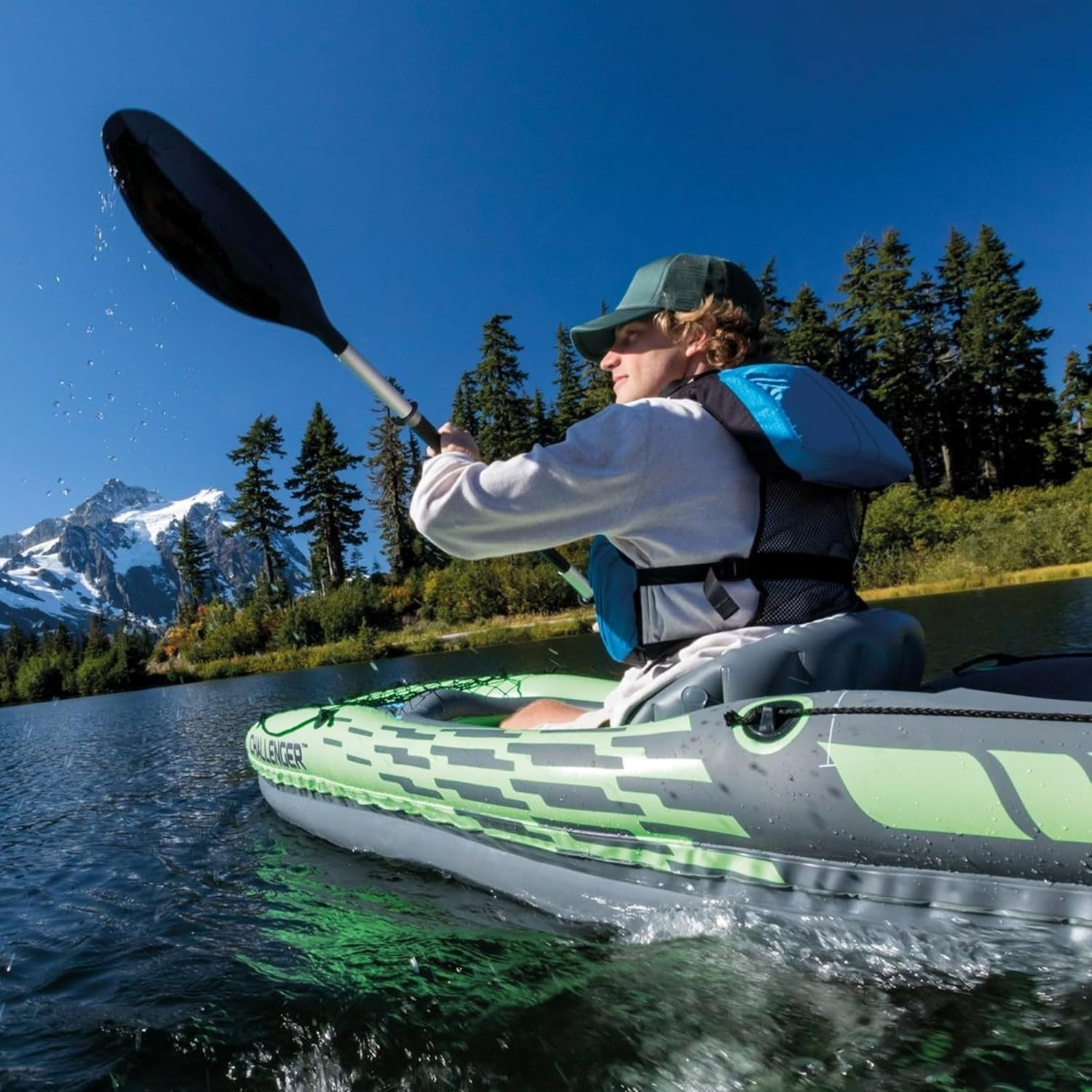 Inflatable Kayak Set 1 Person Canoe w/ Aluminum Oars Hand Pump