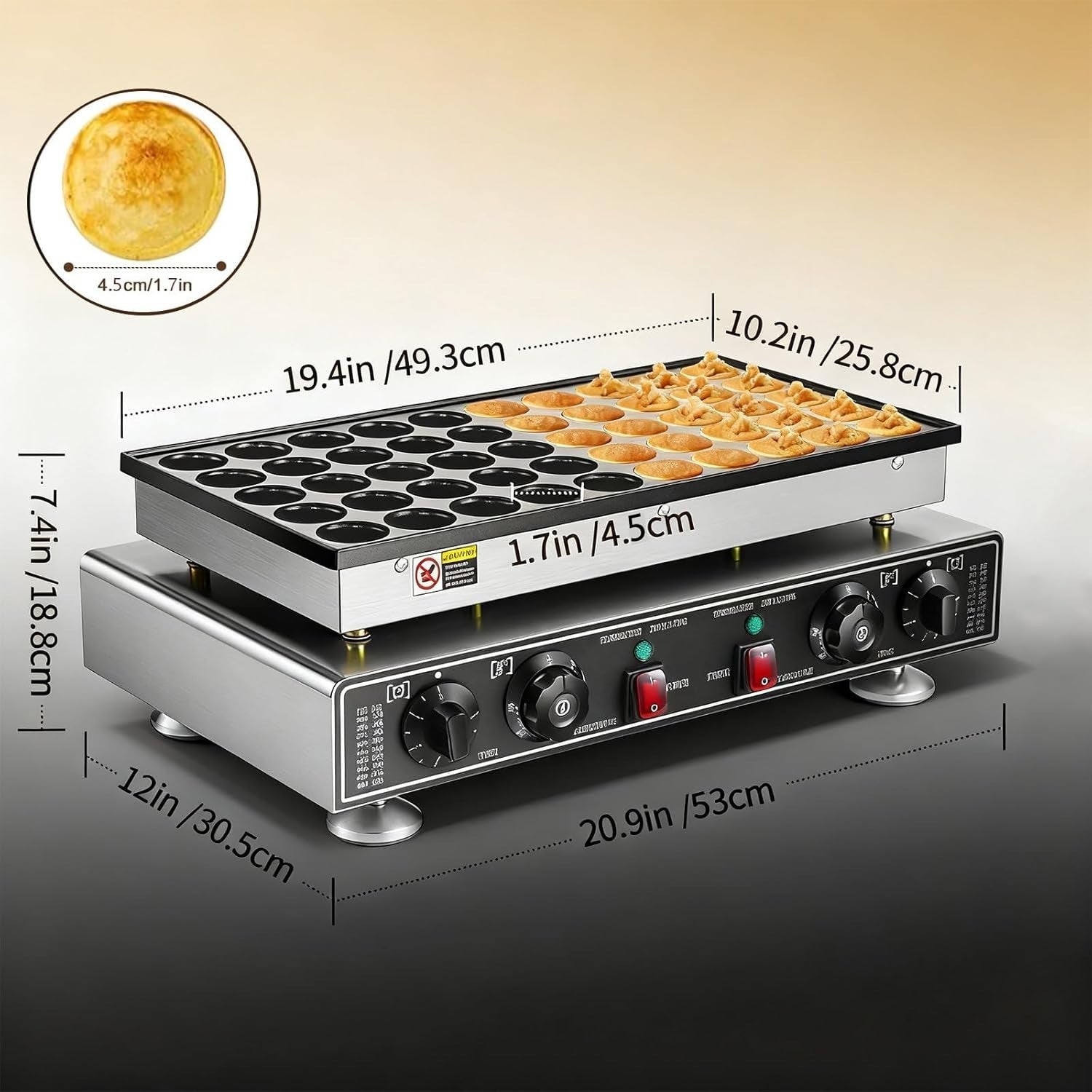 50-Hole Electric Mini Pancake Maker 1800W Non-Stick Dutch Muffin