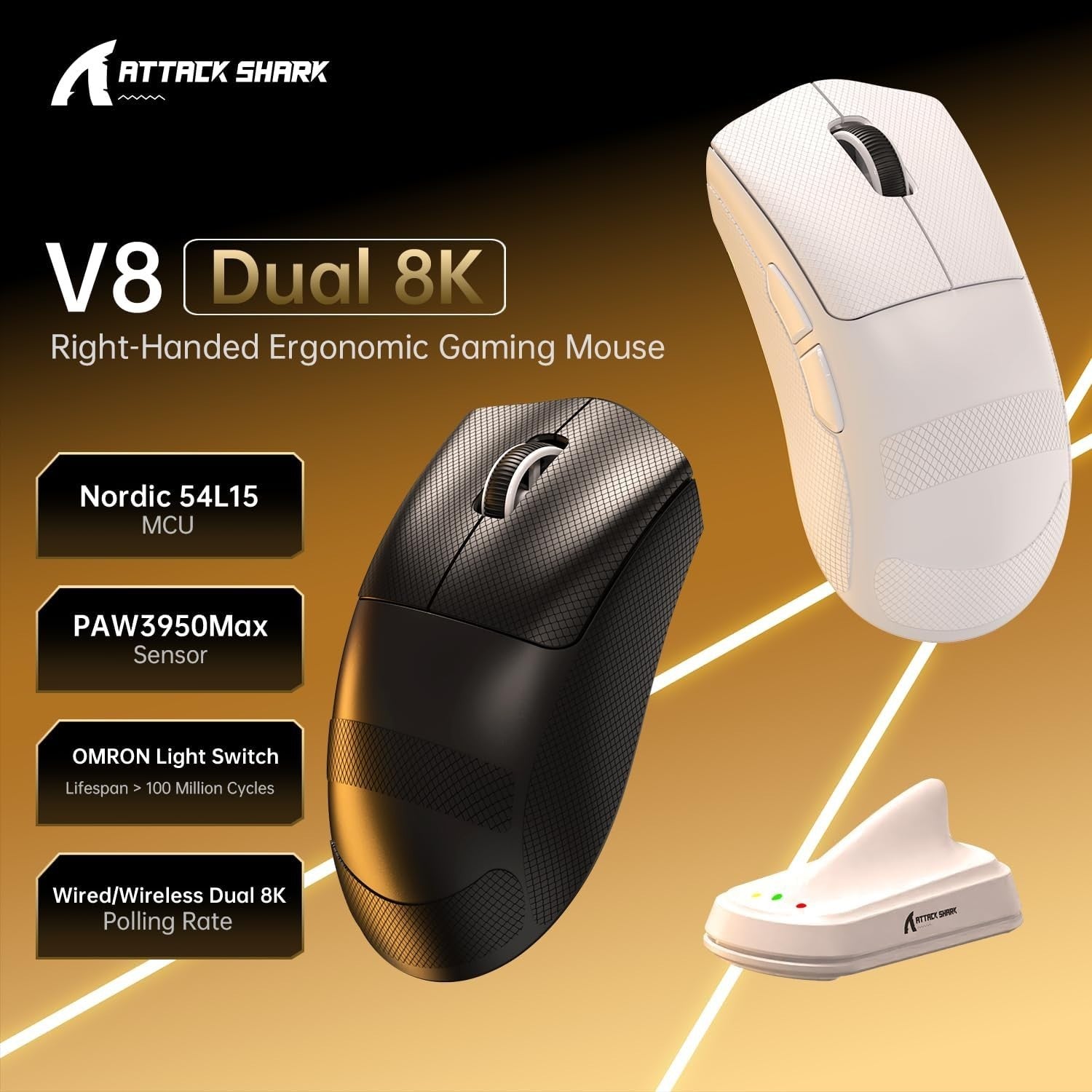 8K Wireless Gaming Mouse 59g Ultra-Light Tri-Mode Pro