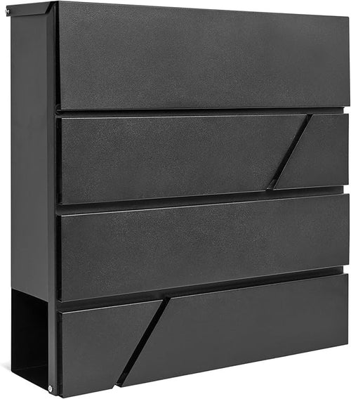 Lockable Wall Mounted Mailbox Black Steel Weatherproof Post Box w/ Keys & Holder
