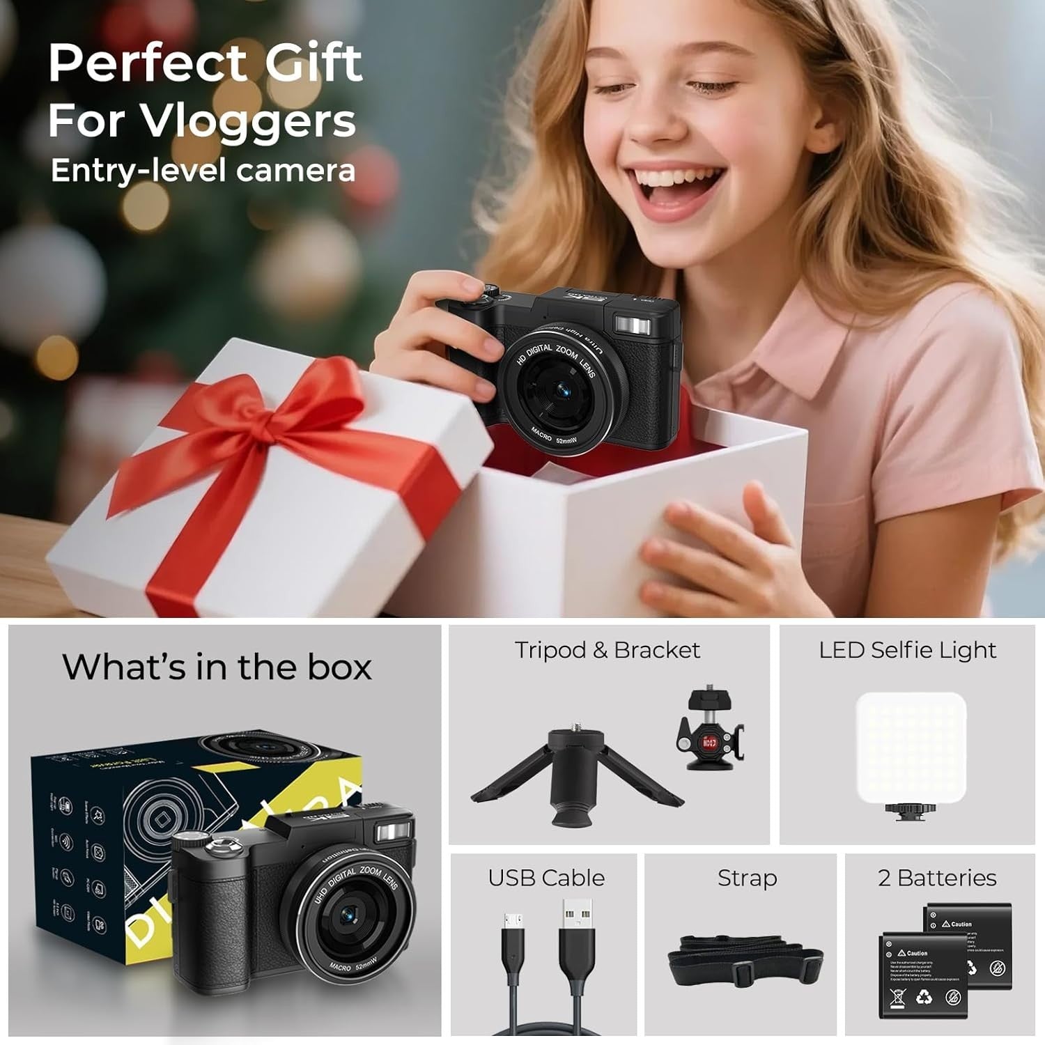 5K 64MP Vlogging Camera WiFi Flip Screen Tripod Camera Kit