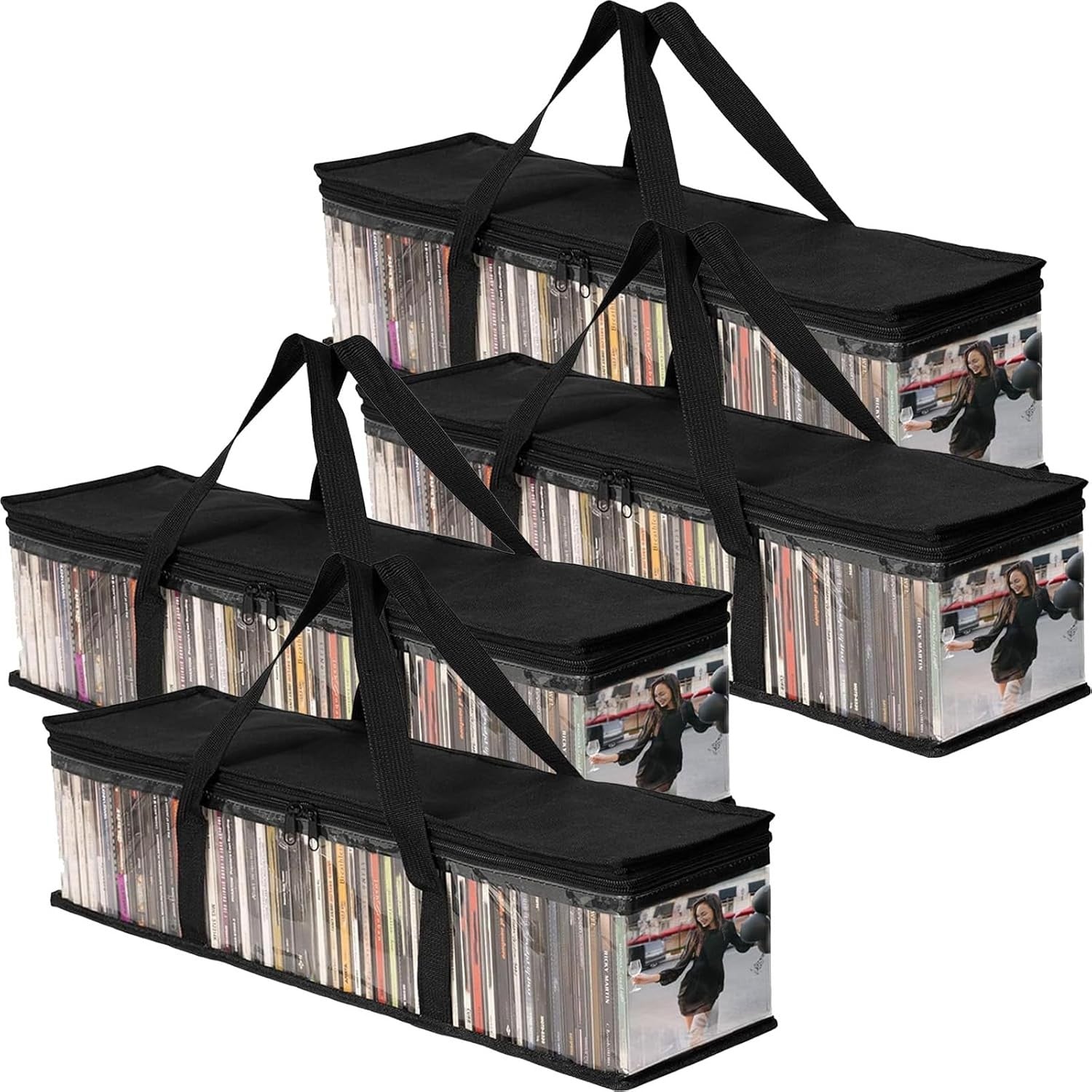 6 Pack DVD Storage Bags Clear Media Organizer Cases w Handles Zip