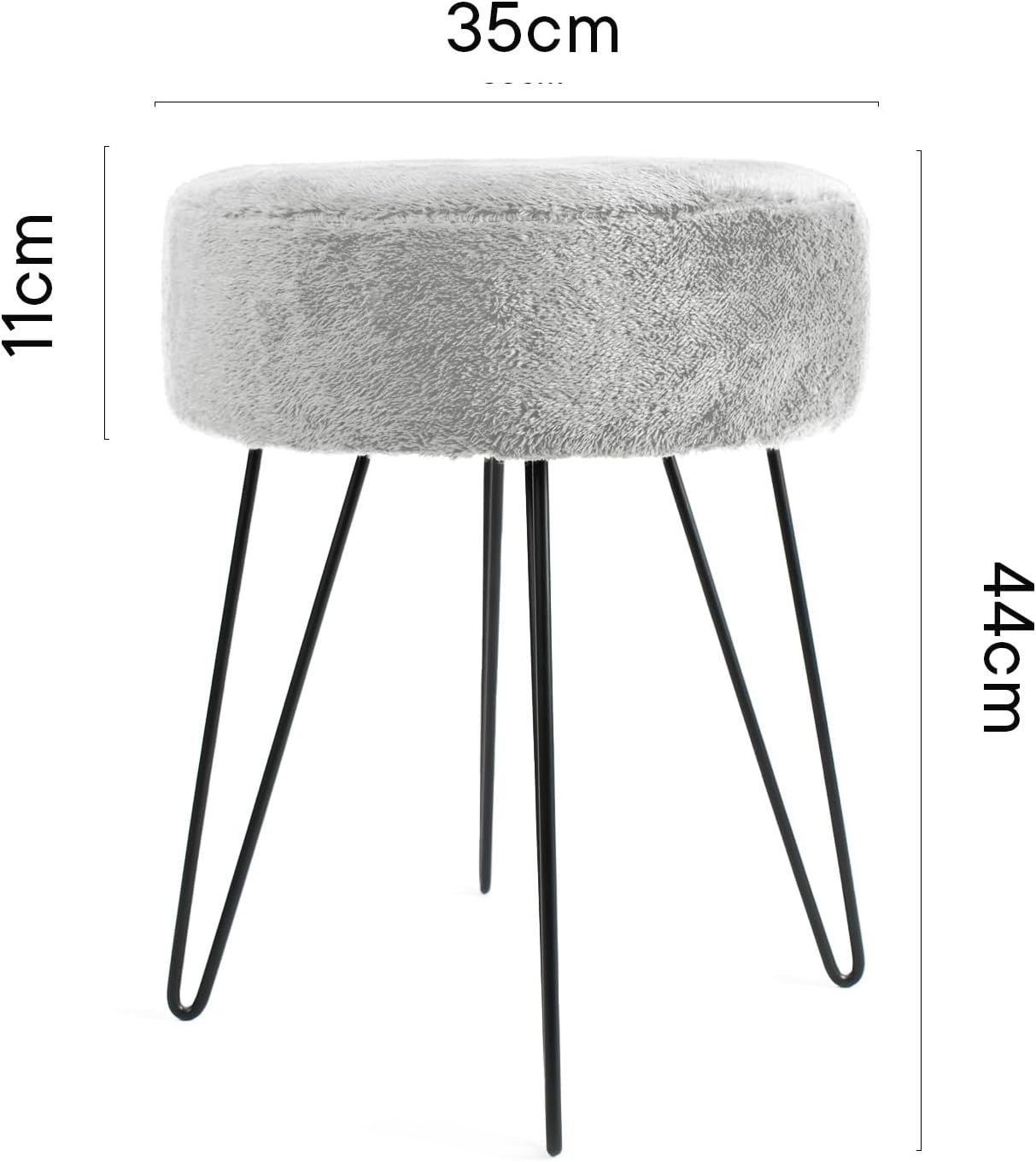 Grey Teddy Fleece Round Footstool Hairpin Leg Vanity Seat Pouffe