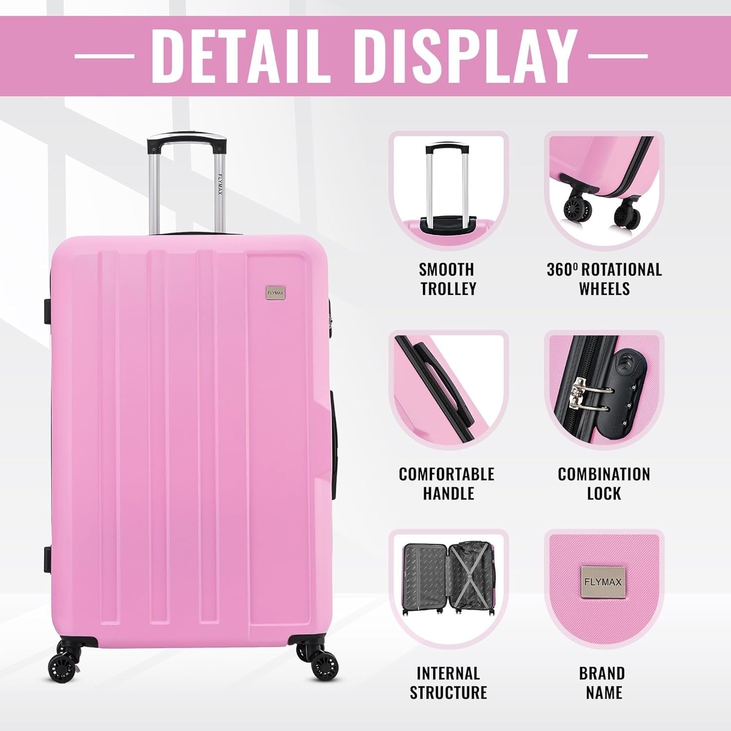 Carry On Travel Case 55x35x20 Ultra Lightweight ABS Spinner Cabin Luggage 35L