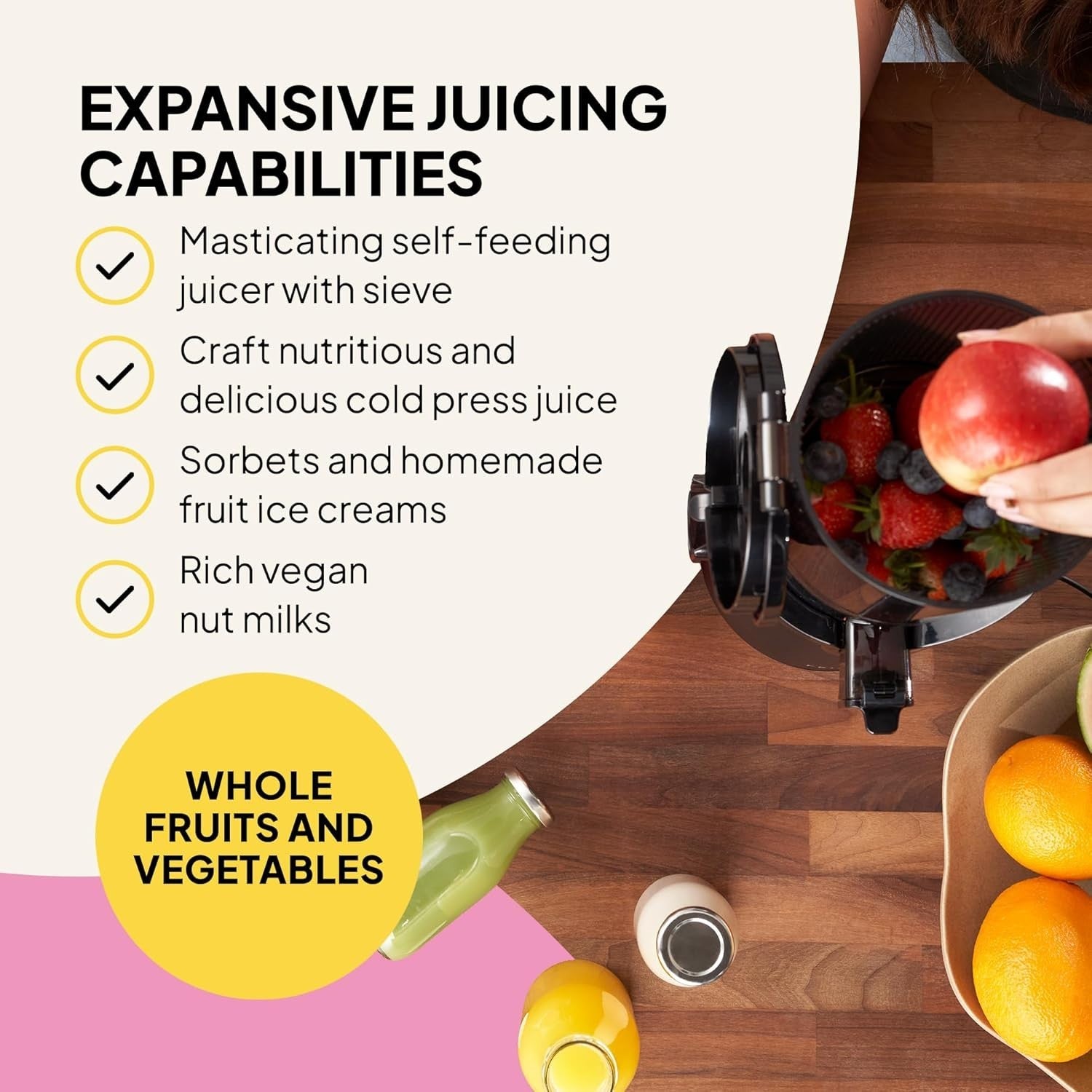 Cold Press Juicer 135mm Wide Chute Whole Fruit 250W Quiet High Yield
