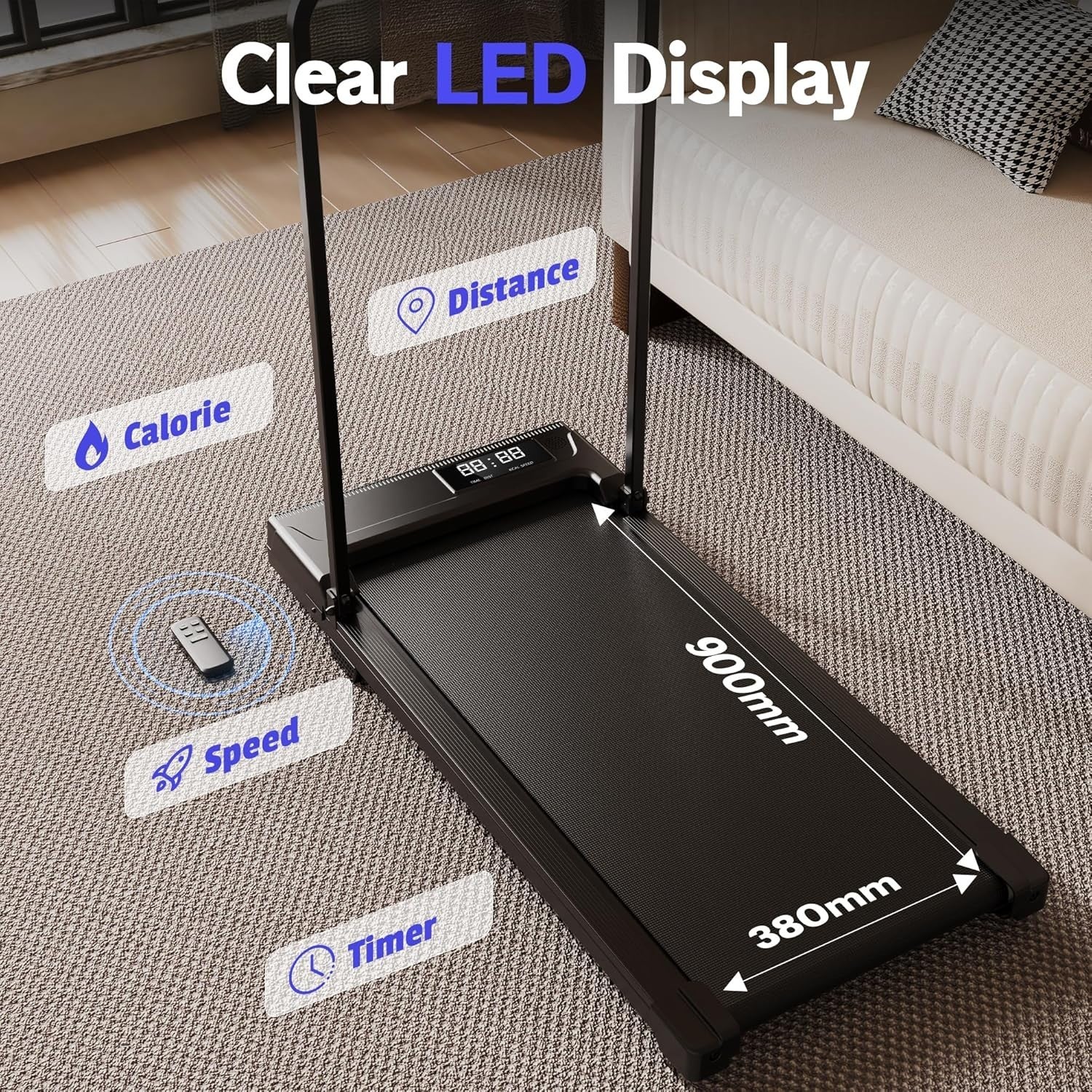 Under Desk Treadmill Walking Pad With Handle Remote LED 6km/h Home Office