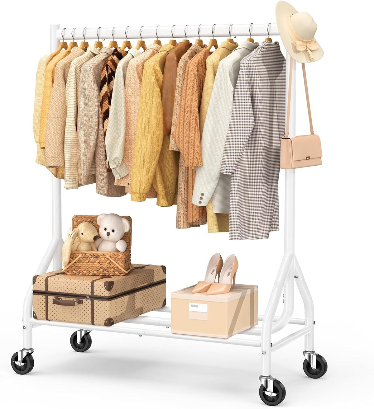 White Heavy Duty 180KG Clothes Rail With Wheels Metal Rack