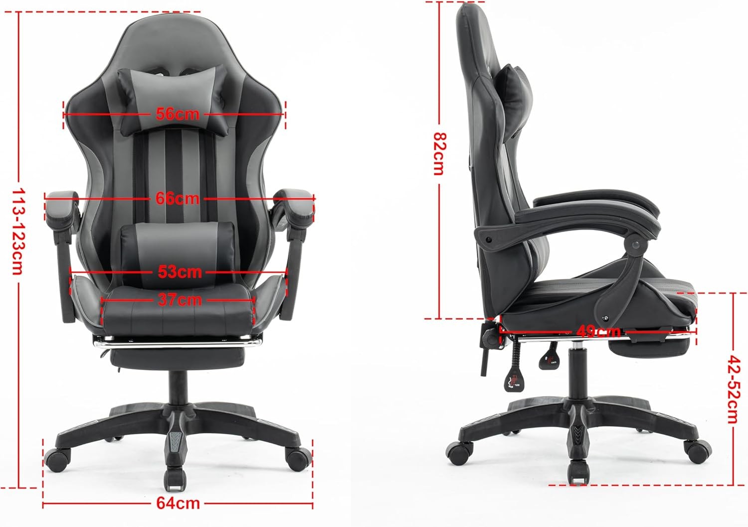 Millhouse Gaming Racing Desk Chair with Footrest & Lumbar Support – Grey