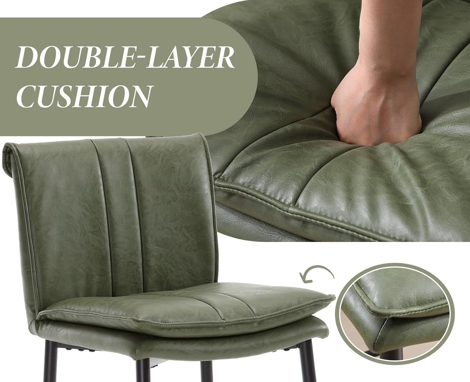 Modern Bar Stools Set of 2 PU Leather Counter Height Kitchen Chairs