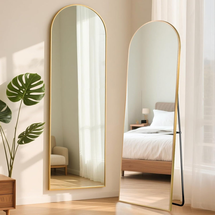 Full Length Arch Mirror 163x53cm Golden Frame Tempered Glass Free Standing
