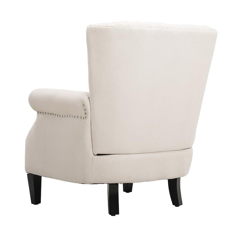 Beige Channel Armchair Deep Cushion Lounge Chair with Nailhead Trim