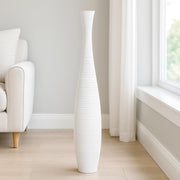 Large White Curved Floor Vase 65cm Tall Wooden Decor for Pampas Grass