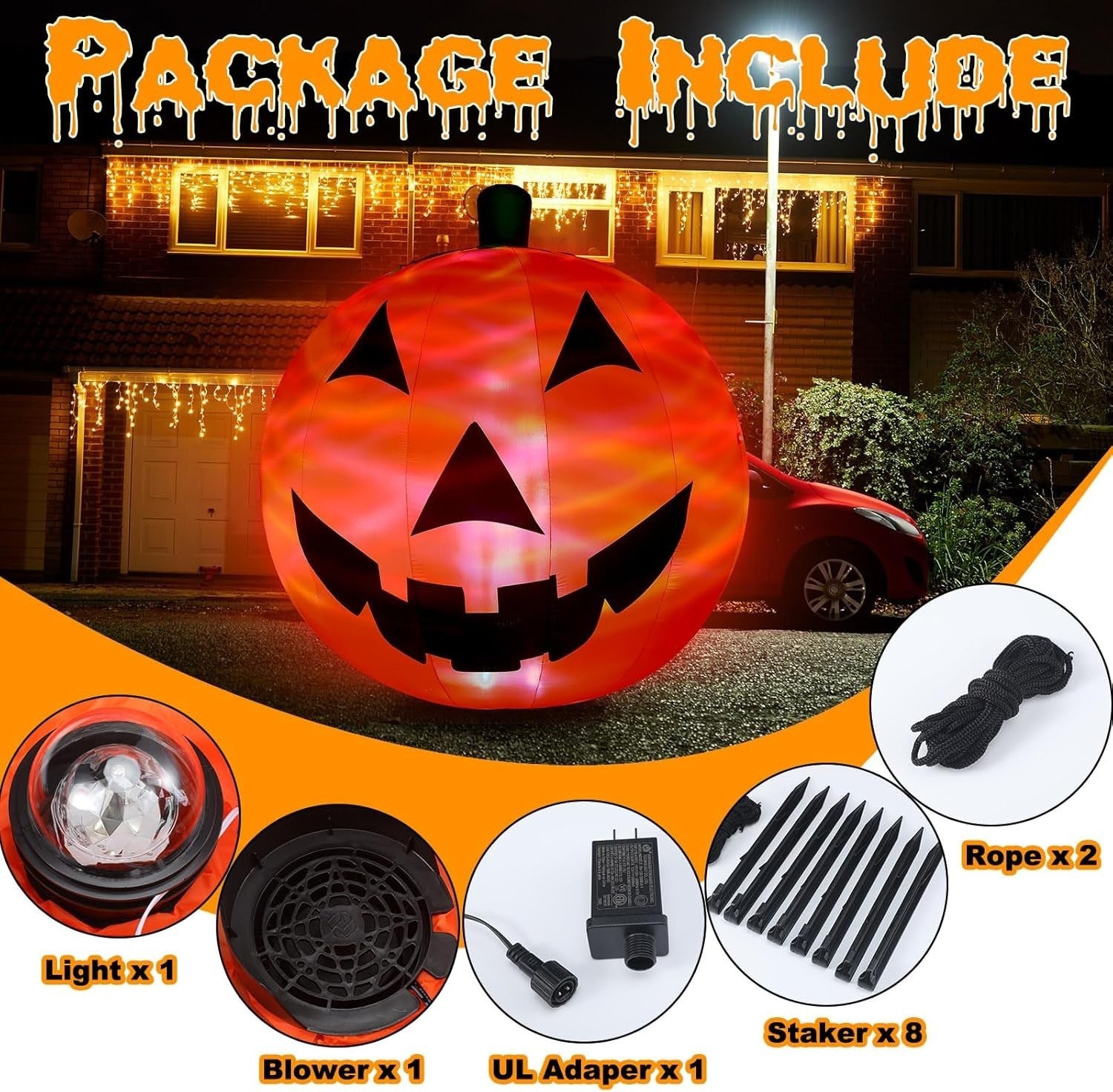 Soaoo 10ft Halloween Inflatable Pumpkin – Lighted Yard Decoration