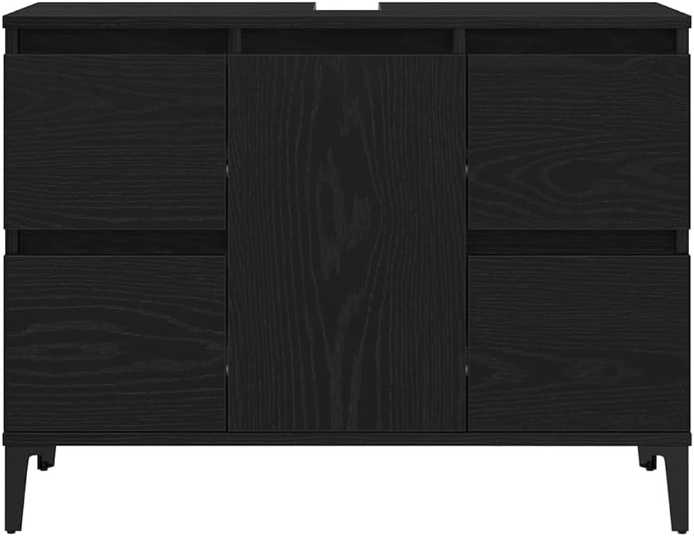 Black Oak Bathroom Sink Cabinet Vanity Unit with Drawers Cupboard Storage