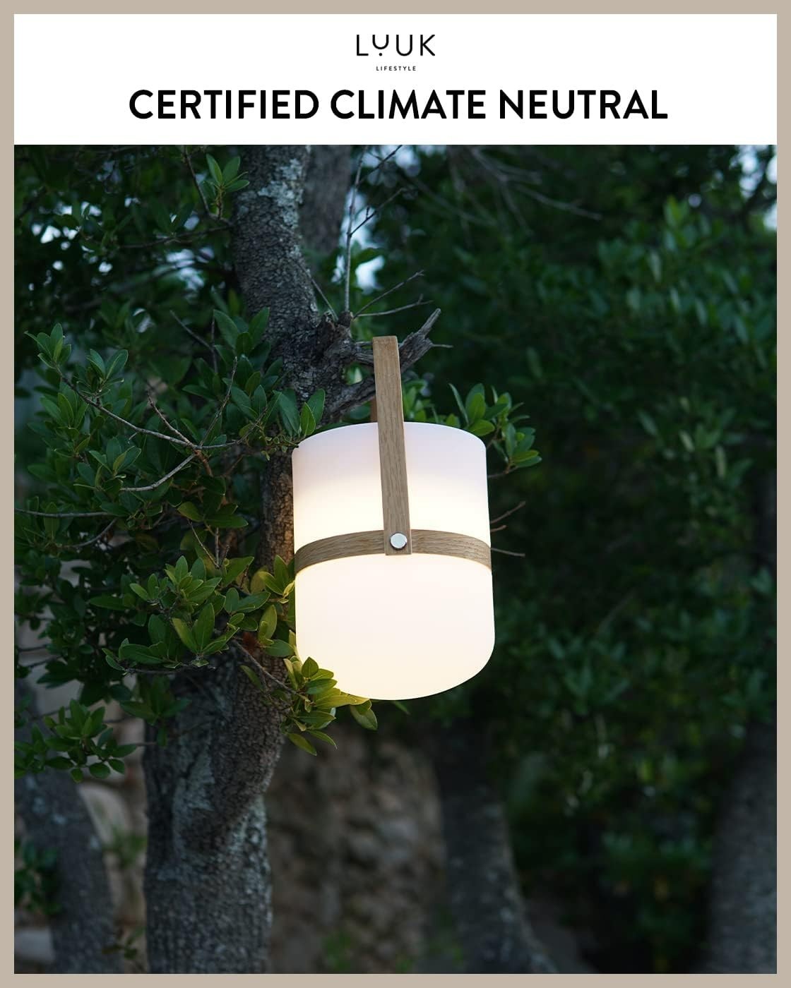 LED Lantern Wood 26.5cm Portable Rechargeable