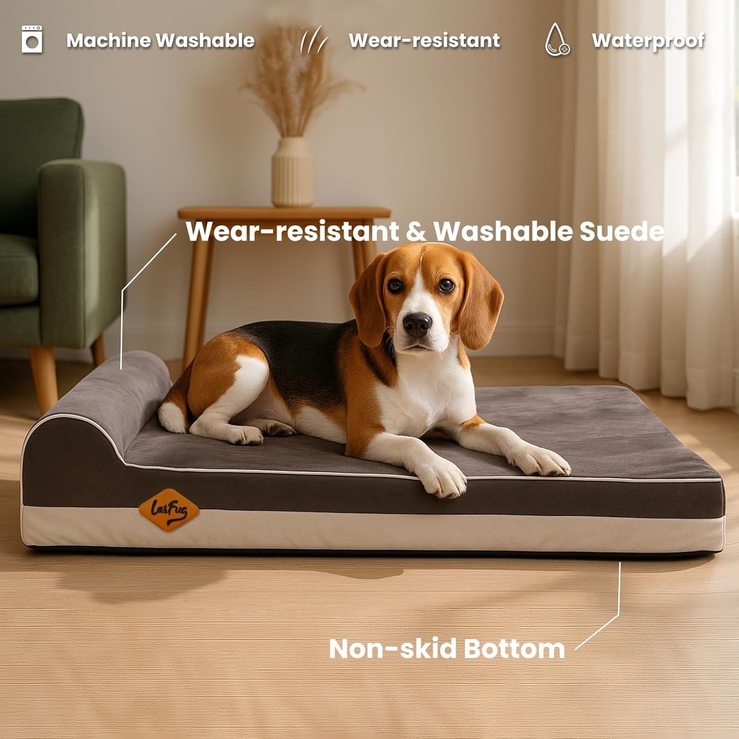 Orthopedic Memory Foam Dog Bed 34x22x6in Washable Grey