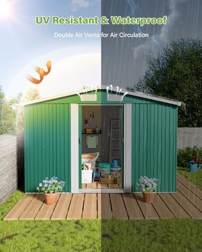 Lockable 10x8 FT Metal Garden Shed with Base Outdoor Storage House