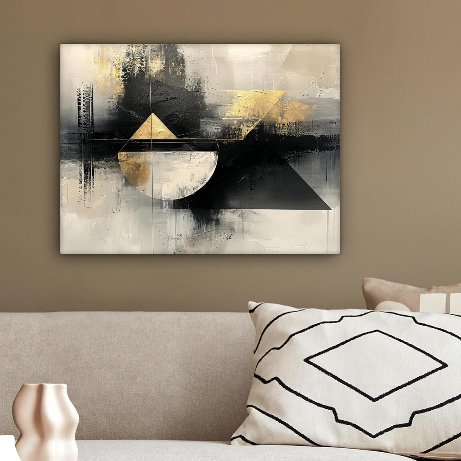 Gold Black Abstract Canvas Wall Art 40x30cm Framed Luxury