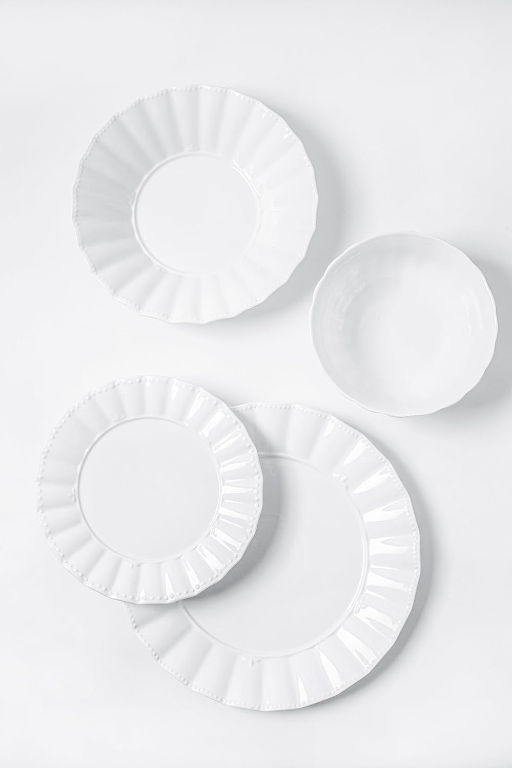 12pc Bone China Dinner Set Plates Bowls White Wavy Design Service for 4
