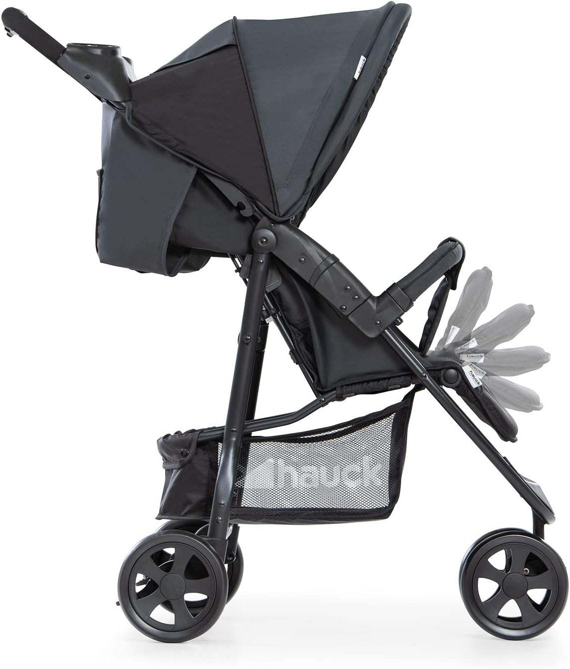 Lightweight 3 Wheel Pushchair Compact One-Hand Fold Stroller XL Basket Caviar