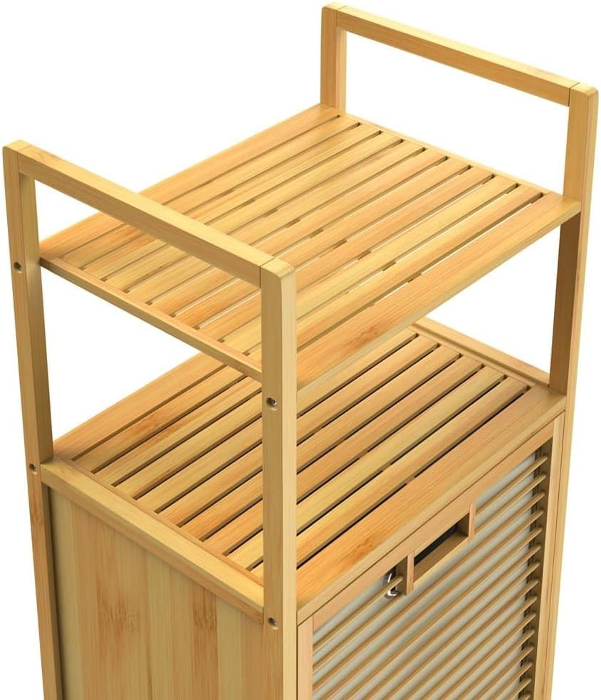 Laundry Basket Cabinet Bamboo Storage Shelf Bathroom Organiser 2 Shelves
