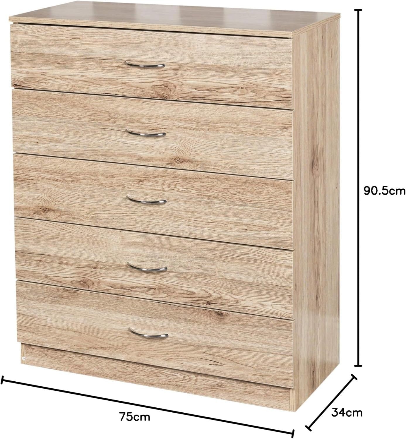 5 Drawer Chest of Drawers Oak Wood Bedroom Storage Unit Modern Tall Slim