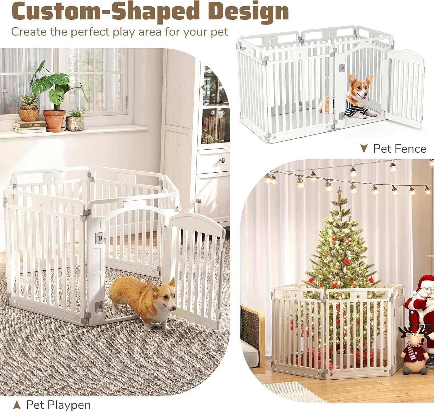 Foldable Dog Playpen with Lockable Gate for Small & Medium Pets Indoor Outdoor
