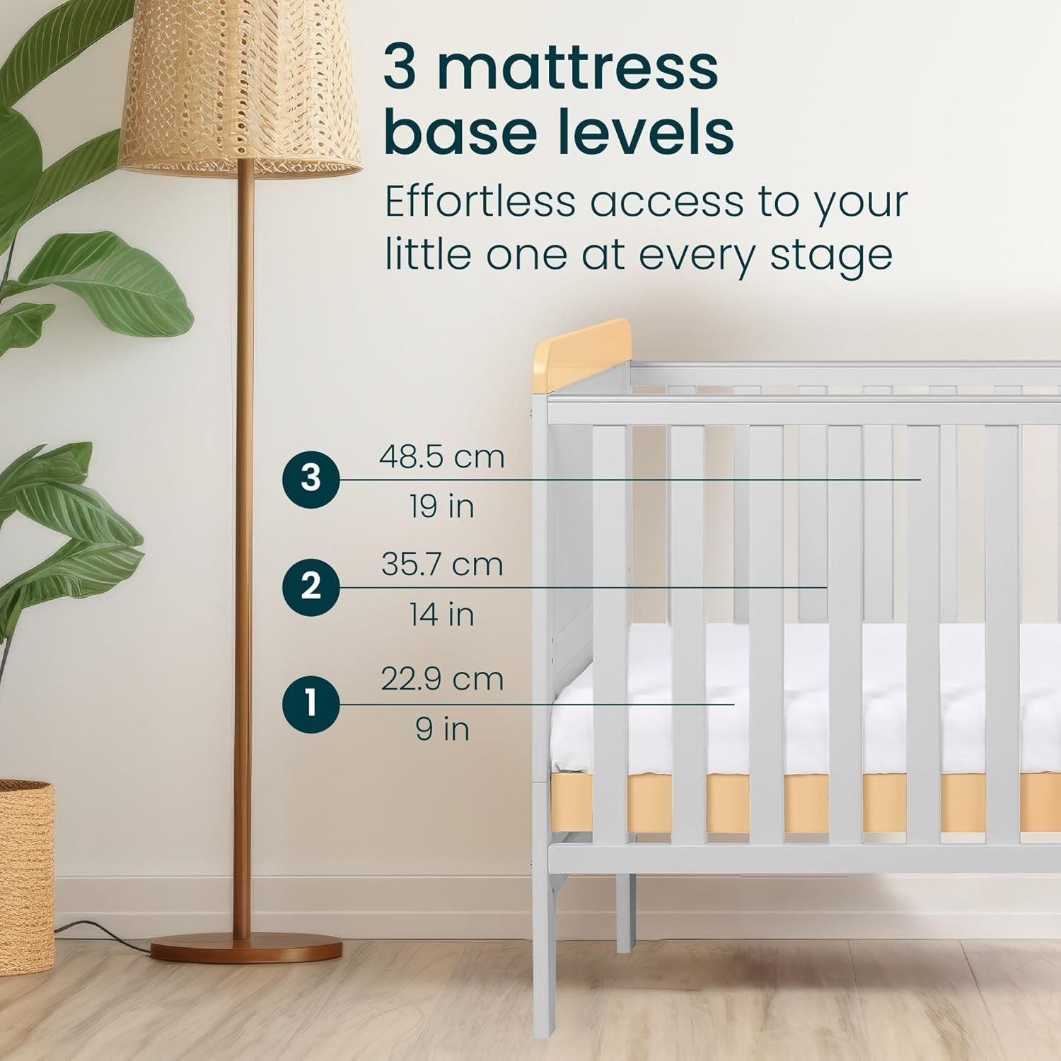 3in1 Mini Cot Bed with Drawer Toddler Sofa Adjustable Height Wooden Frame Dove