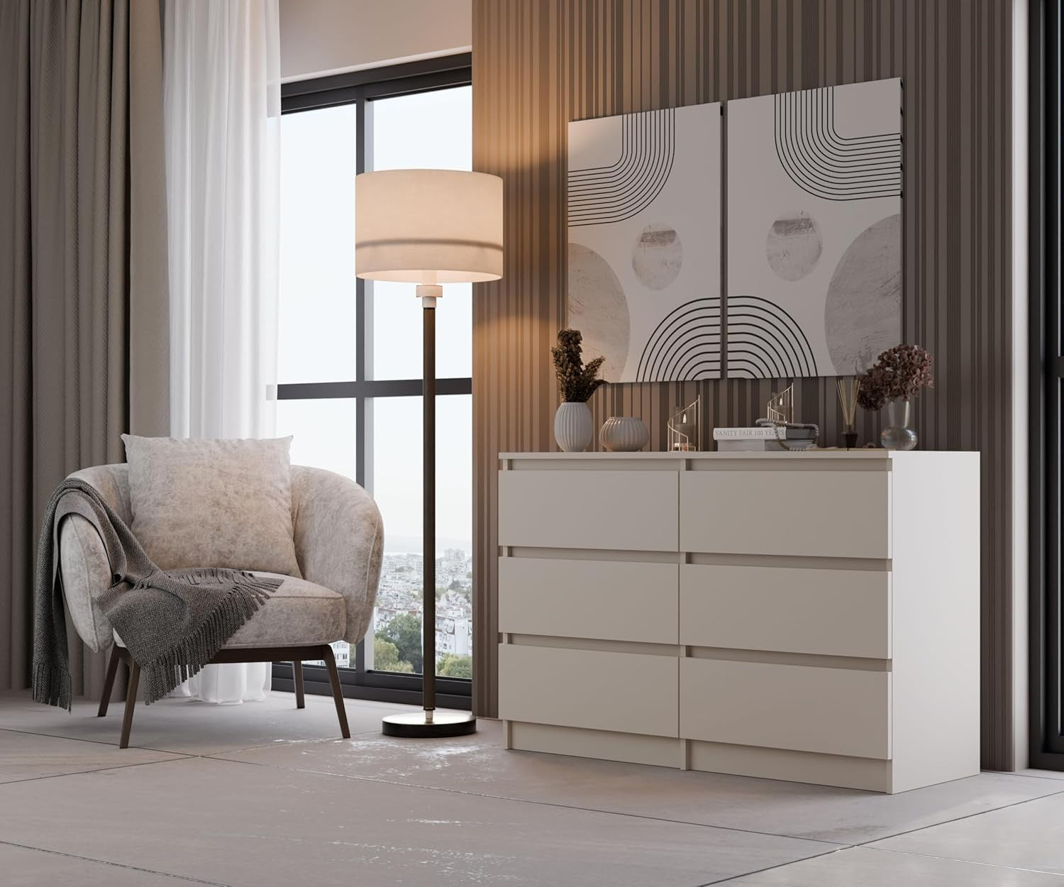 Modern 6 Drawer Chest Bedroom Storage Unit 120cm Wide Slim Deep Drawers
