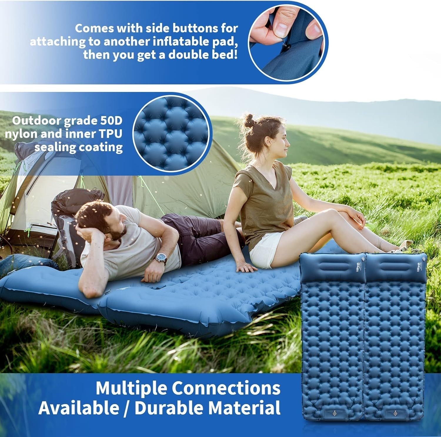 Ultralight Inflatable Camping Sleeping Pad with Built-In Pillow & Pump