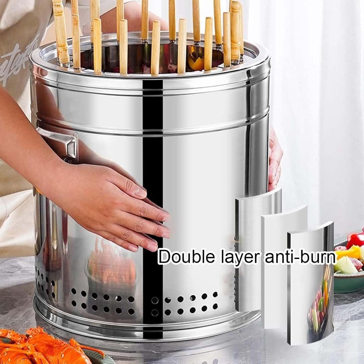 Portable Vertical Charcoal Grill Smokeless Hanging BBQ Barrel