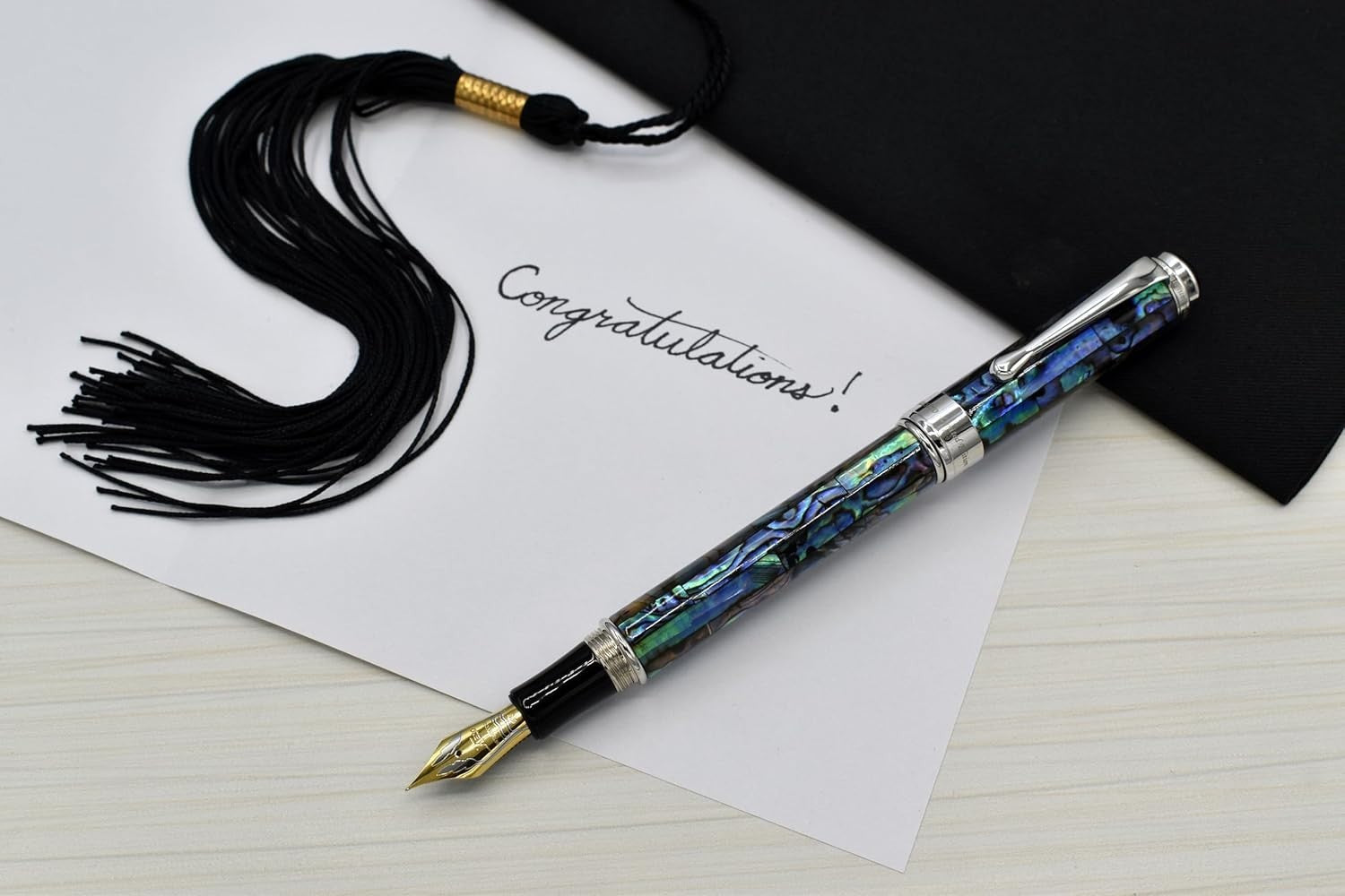 Luxury Natural Abalone Sea Shell Fountain Pen Extra-Fine Nib Platinum